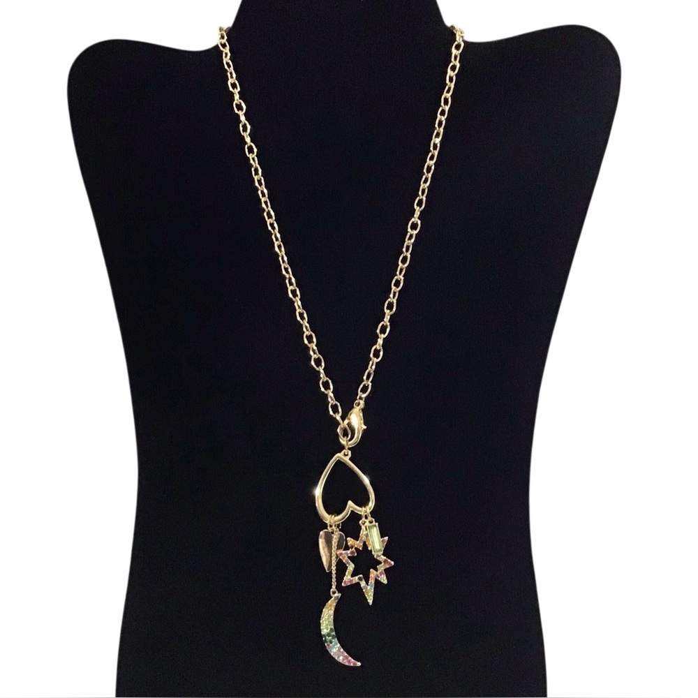 Rachel Roy Adorn Your Soul Necklace Heart Pendant Gold Chain Charms Bar Moon